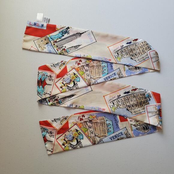 Talbots Scarf Womens One Size Multicolor Silk City Travel Print Rectangle Neck - Picture 4 of 6